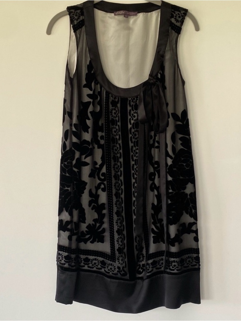 Hale Bob Silk Velvet Burnout Dress – XS – Black Sheer Floral Evening Dress